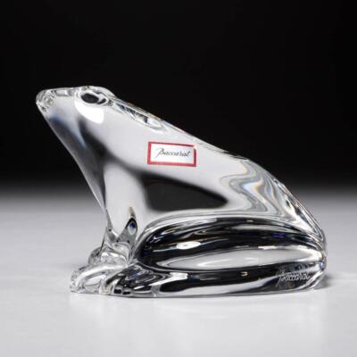 Baccarat France Clear Crystal Art Glass Frog Paperweight Figurine