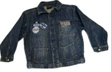Rocawear Denim Jean Jacket - BOYS Size L 7 pre-owned Vintage Patches Dark Blue