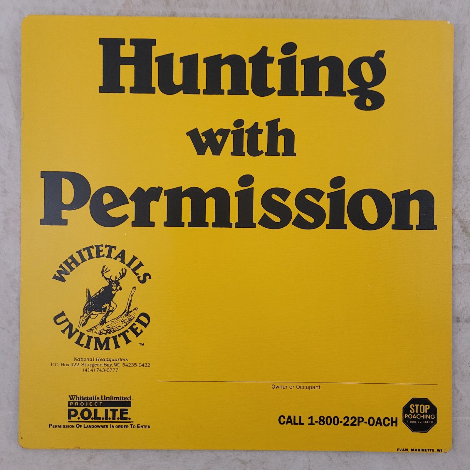 Whitetails Unlimited Sign Hunting With Permission Metal Deer Yellow