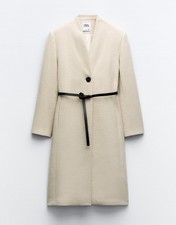 Soldout £109 Bnwt Zara Premium Wool 100% Leather Belt Pocket Coat Jacket L 14 16