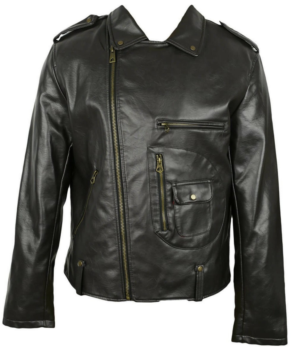 ZARA Men's XL Faux Leather Biker Jacket Dark Brown Moto