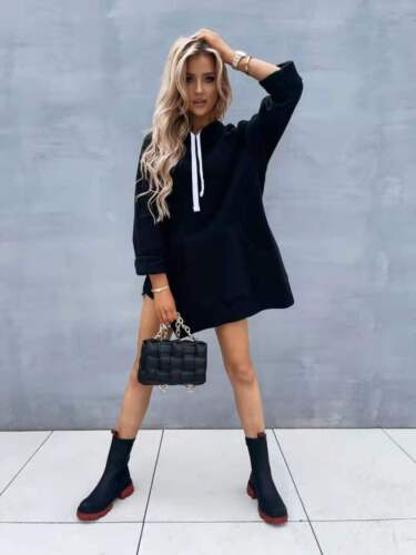 Women's Oversized Hoodie Dress Pullover Sweatshirt Tops Kangaroo Pocket Sweater - Picture 5 of 31