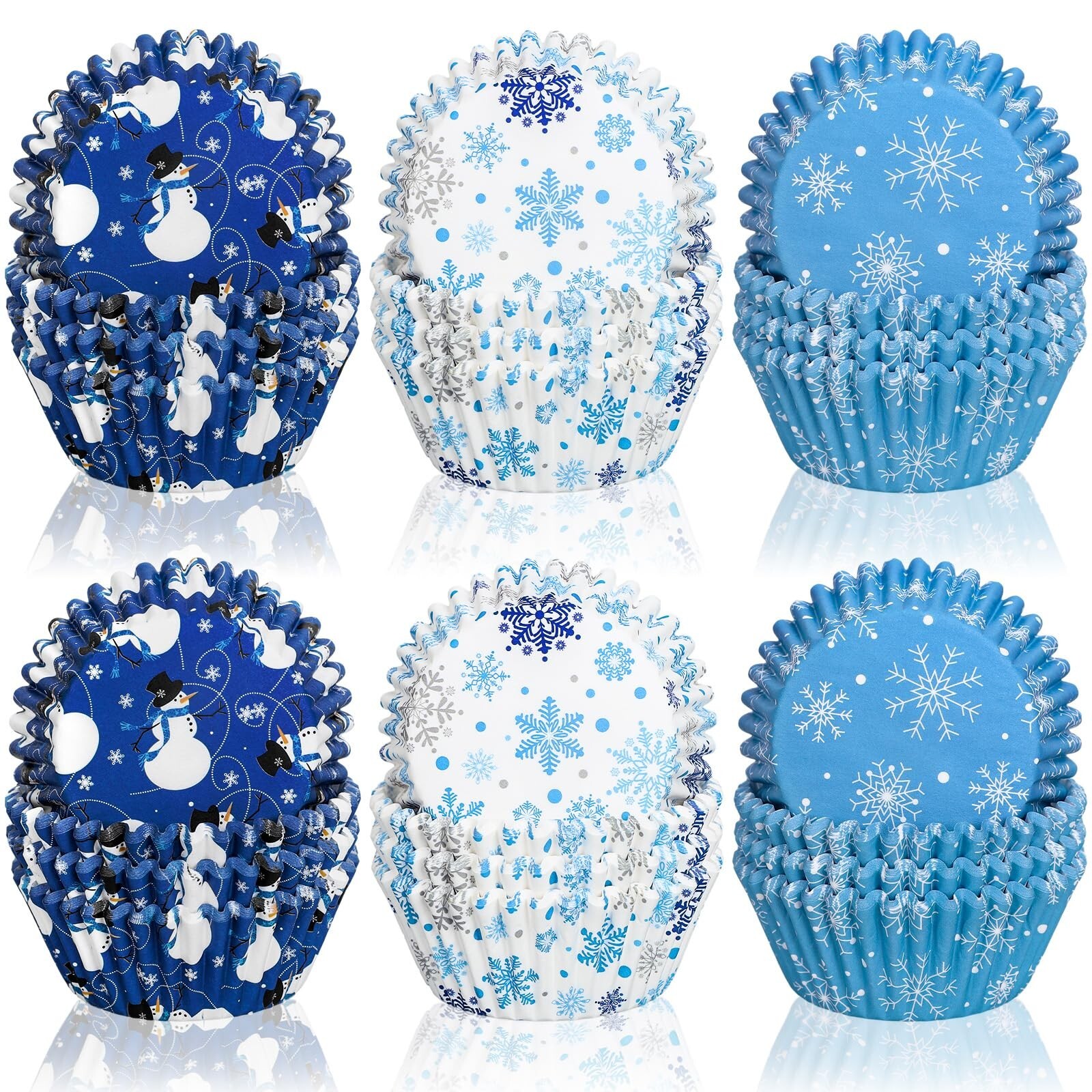 Whaline 600Pcs Christmas Winter Cupcake Liners Snowmen Snowflake Blue White C...