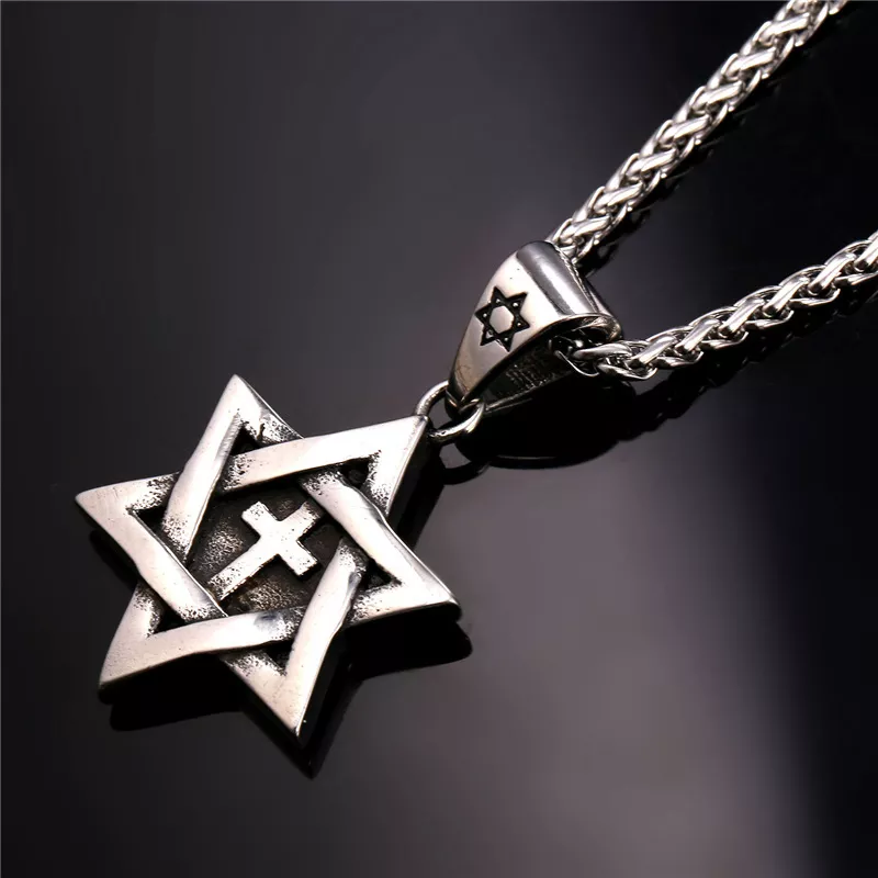 Star of David Cross Pendant Necklace Chain christian Israel