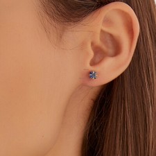 5mm Princess Solitaire Natural Blue Sapphire Tiny Studs Earrings 14k Yellow Gold