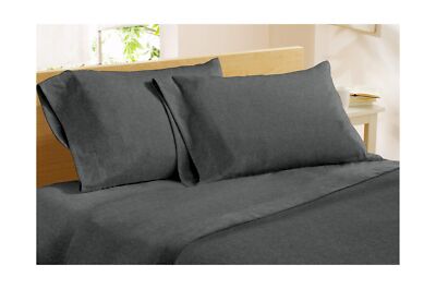 Luxury German Flannel Sheets & Pillowcases Set, 4 Piece (Charcoal Grey, Queen)