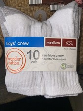 Wonder Nation Boys Cushioned Crew Socks, 10-Pack Size M White --BL2--