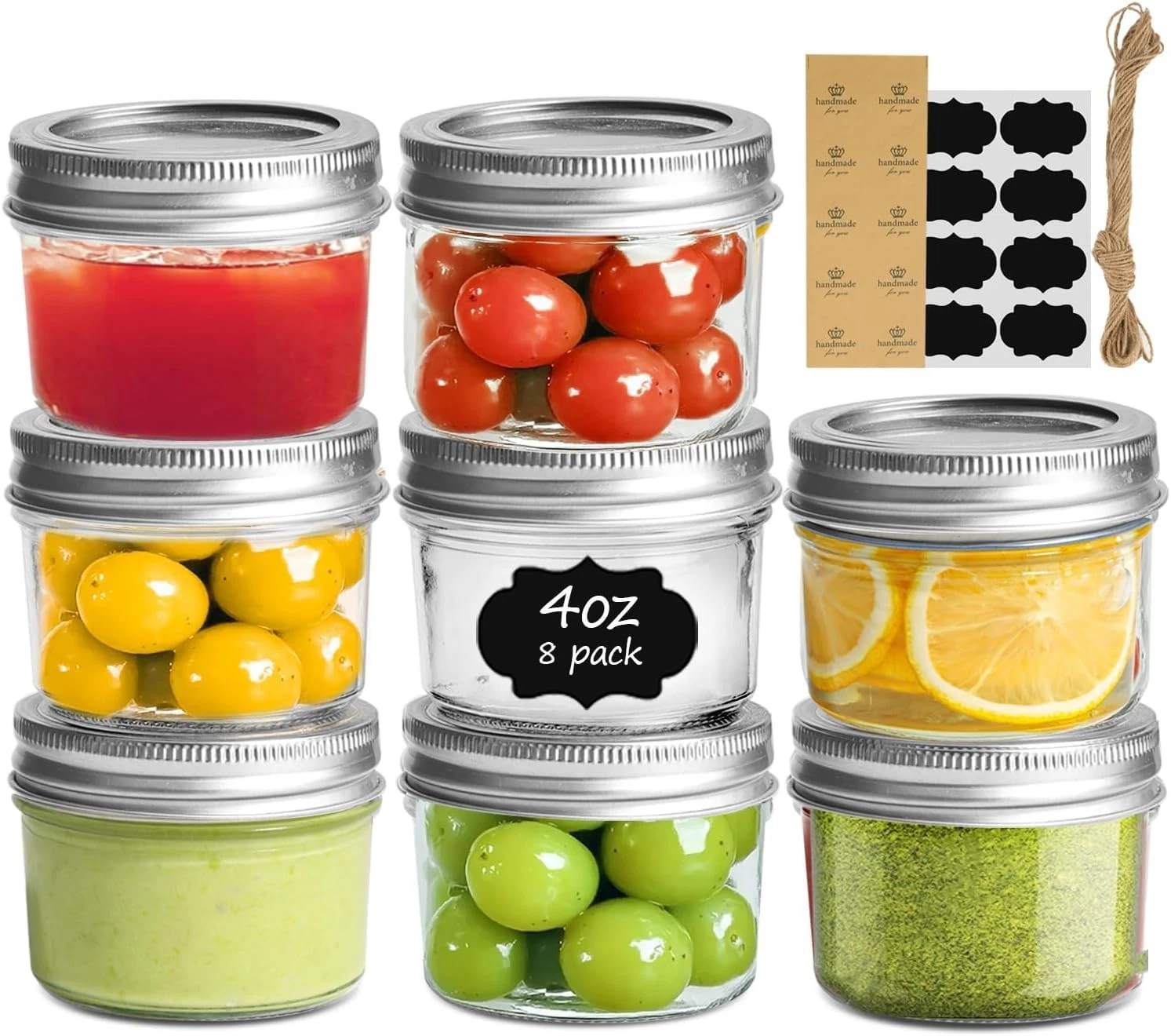 Mini Mason Jars 4oz - 8 Pack, Regular Mouth Mason Jar with Lids and Seal Band...
