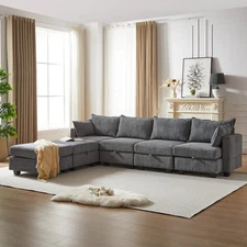 113.5" Modular Corduroy Sectional Sofa w/ Ottoman
