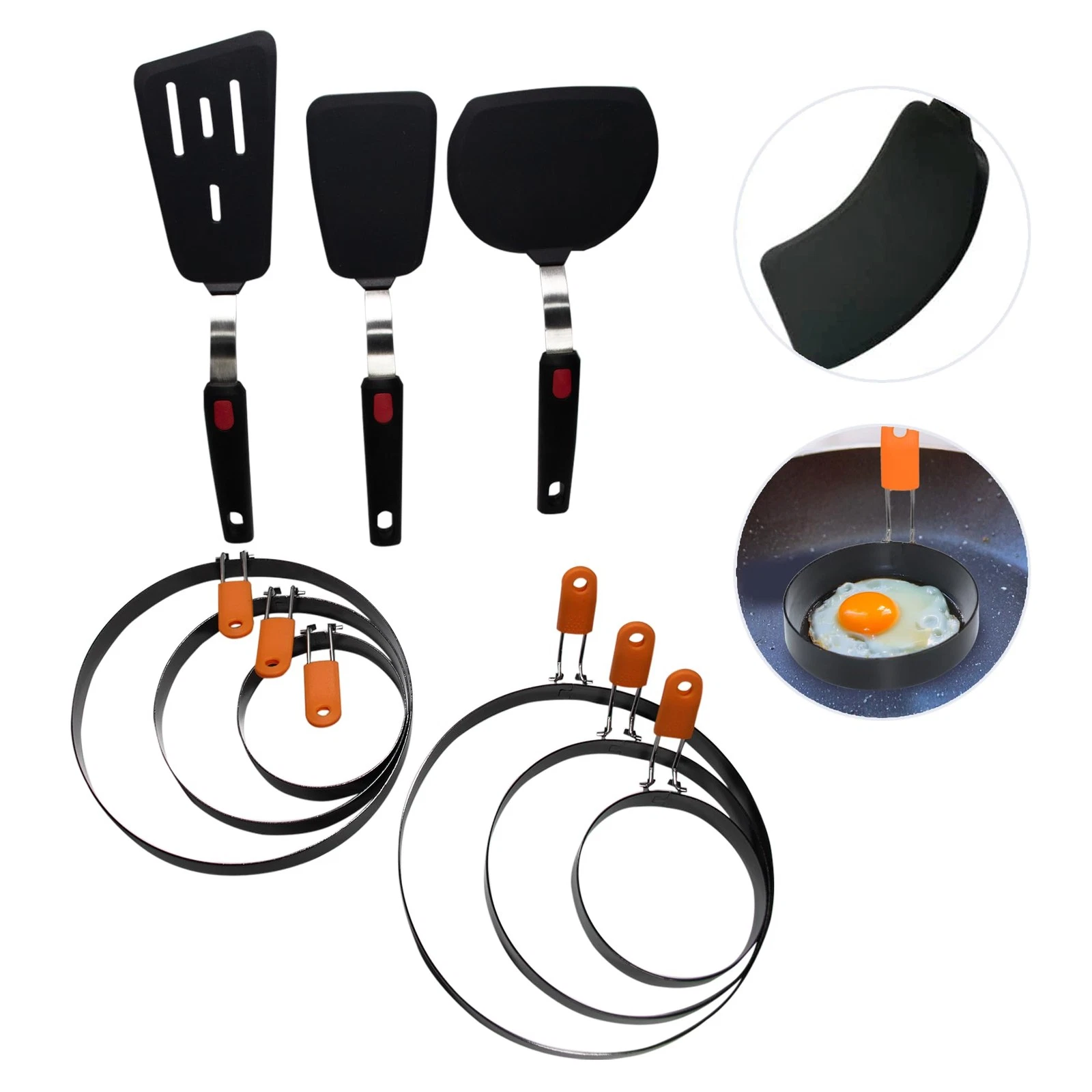 Pancake Mold Set |Silicone Egg Shaper for Frying Pan | 6 Pancake Rings & 3 He...