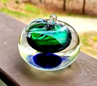 VINTAGE MCM Murano Glass Apple Paperweight Figurine Green Cobalt Blue EUC Italy