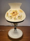 Vintage 12” Victorian Milk Glass Hurricane Parlor Lamp Handpainted Yellow Rose