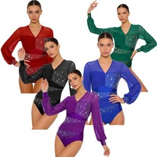Women Leotard Design Bodysuit Latin Dancewear One-Piece Shiny Details Dance