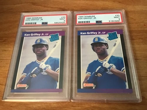 2-1989 Donruss Ken Griffey Jr., Rare No Dot Variation Rookie Cards PSA-9.