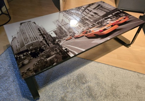 Glas Wohnzimmertisch / Couchtisch mit New York Motiv