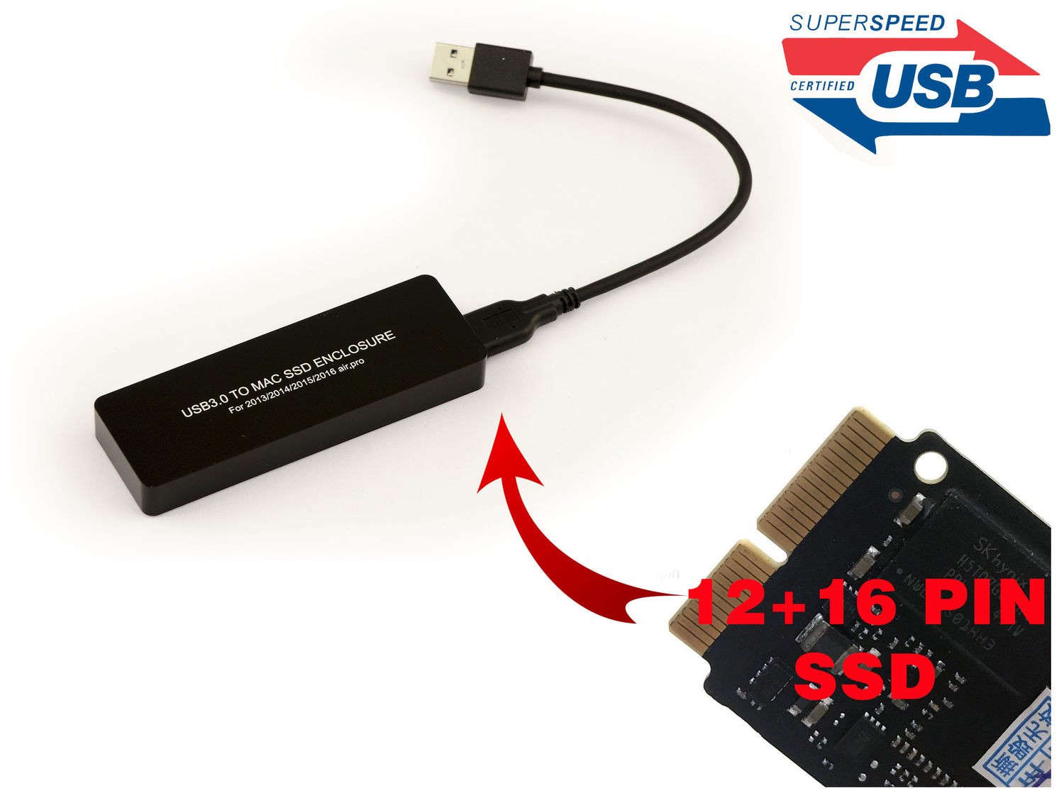 Boîtier externe SSD MacBook Air d'architecture Premium en aluminium gris sidéral USB 3.0 28 pin