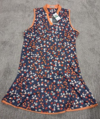 Callaway Blue Indigo Womans Floral Sleeveless Golf Dress Size L NWT