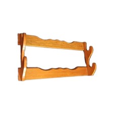 Dual Rifle Wall Mount Wooden Gun Sword Baseball Bat Rack Storage Solid Wood 