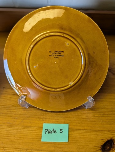 Ed Langbein Majolica 8.25" Plates Brown Gien France Set 6 Leaf Berry Grape Vtg - Picture 14 of 15