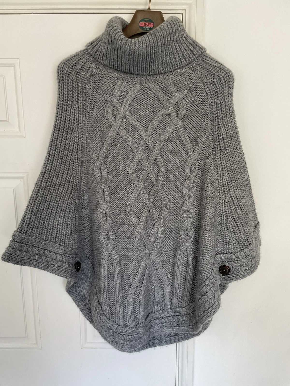 Joules Women's Alpaca & Wool Blend Cape Poncho UK Size M/L Grey Roll Neck