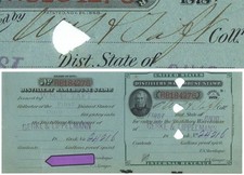 Internal Revenue Stamp signed by William Howard Taft - Tear Shown with Arrow -