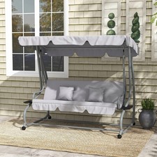 Image of 3 Seater Garden Swing Chair 2-in-1 Hammock Bed w/ Tilting Canopy