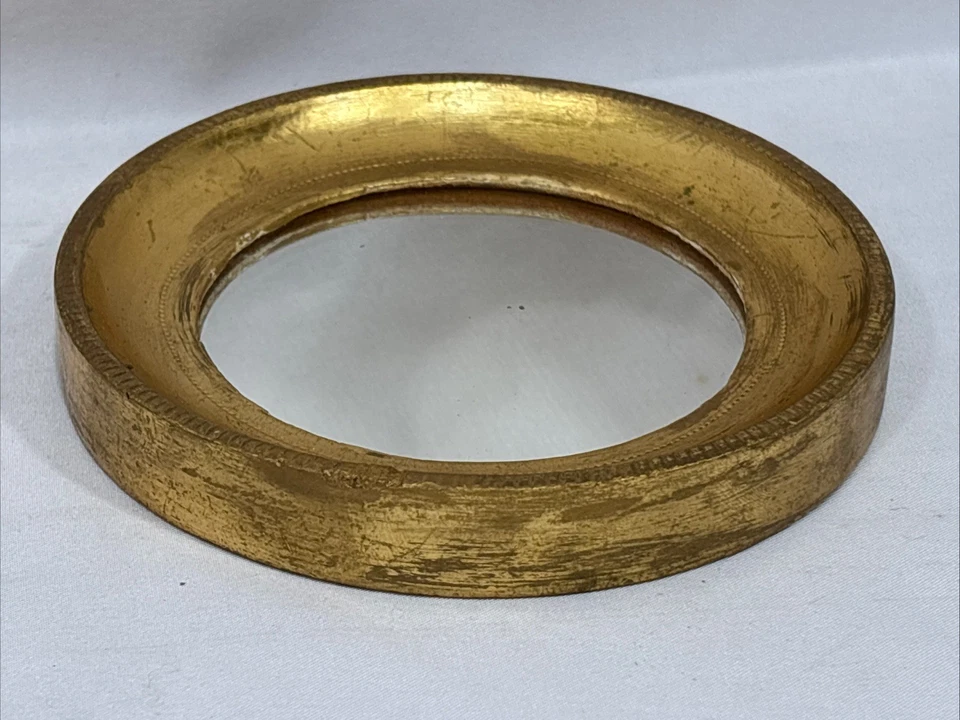 Espejo de pared vintage florentino italiano pequeño redondo dorado madera dorada miniatura Foto 3 de 4