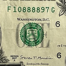 Four In A Row 8s Fancy Serial Number 2017A One Dollar Bill F10888897G FW Print
