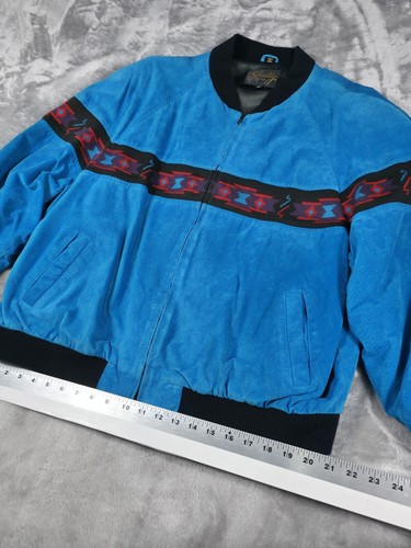 Vintage Aztec Leather Jacket XL Scully Western Suede Blue Southwestern Coat VTG - Picture 6 of 14