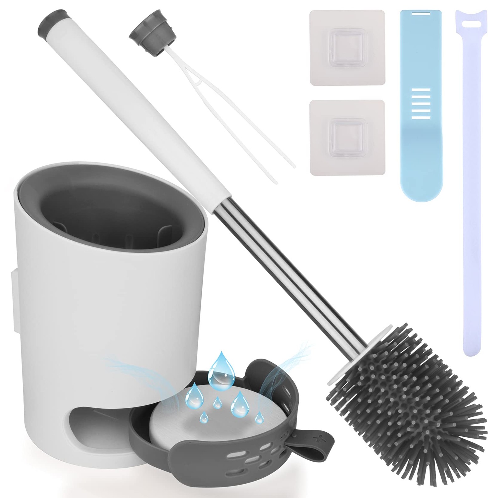 Brosse WC en silicone antibactérien blanche balayette de toilette hygiénique suspendue