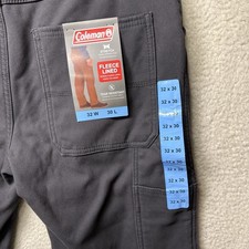 Coleman Men's Fleece Lined Gray Work Utility Pants Tear Resistant Stretch 32x30