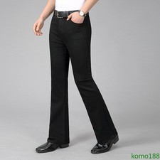 Men casual Formal Bell Bottom Jeans Flared Denim Pants 60s 70s Slim Fit Trousers