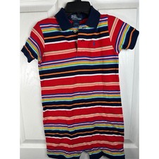 Y2K Polo Ralph Lauren Baby Boys 24M Striped Rugby Polo Romper Jumpsuit 90's VTG