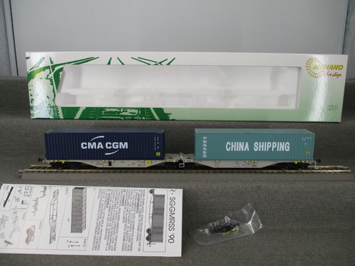 MEHANO Spur H0 55525 Doppelcontainer Car "CMA CGM , China Shipping" in OVP | Zustand: Gebraucht