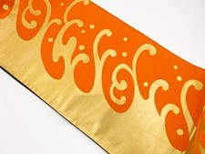 7426519: JAPANESE KIMONO / ANTIQUE FUKURO OBI / SILK / WOVEN ROUGH WAVES