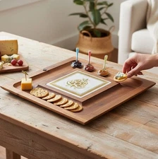 Vintage Georges Briard Woodland Serving Tray Teak Charcuterie Cheese Board MCM