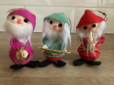 Vintage Weihnachten Elfe Band Filz Styropor Ornamente x 3 - Japan - Kitsch Retro