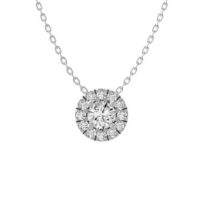 0.24Ct Lab Grown Diamond 10K White Gold Halo Pendant 18'' Silver Chain