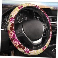 Car Steering Wheel Cover Anti-Slip Breathable and Hawaiian Hibiscus Pattern