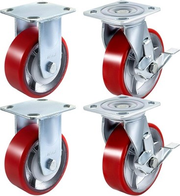 Caster Wheels Set of 4, 6'' Heavy Duty Casters (2 Rigid and 2 Swivel Casters wit