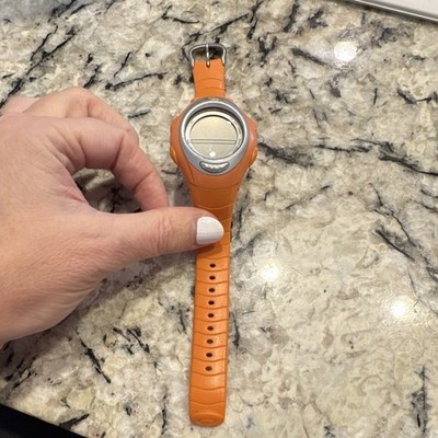 Oakley Digital Wristwatch Round Face Orange Rubber Band Silver Case 33mm Unisex
