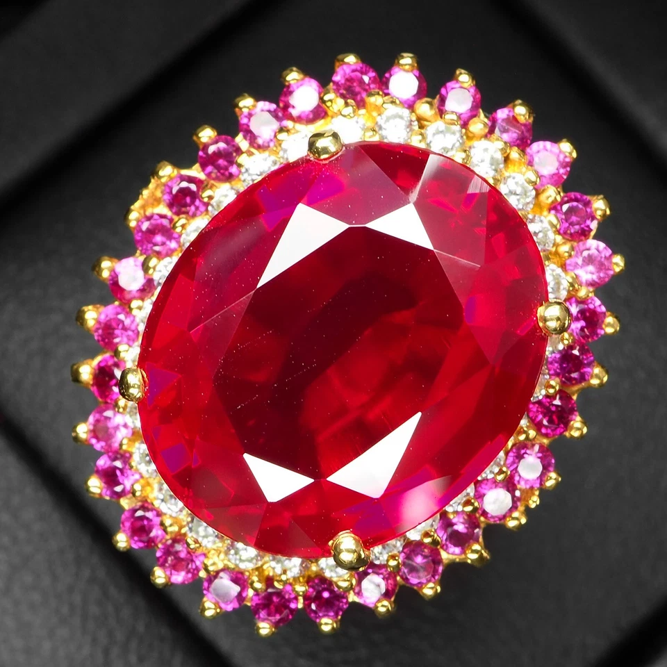 Anelli in argento sterling 925 placcato oro 24 carati con spinello rosso... - Immagine 2 di 4