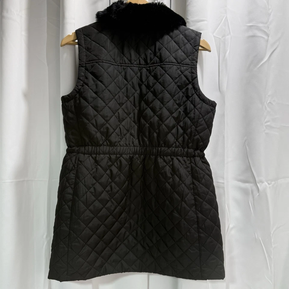 Chaleco largo acolchado Jones New York para mujer talla S negro cuello de piel sintética Foto 2 de 4
