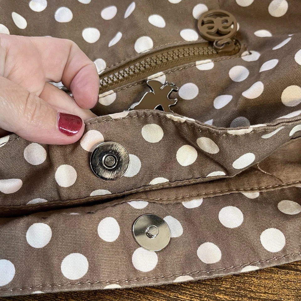 American Eagle Outfitters Beachcomber Tote Brown White Polka Dot Bag Magnetic - Image 4 of 4