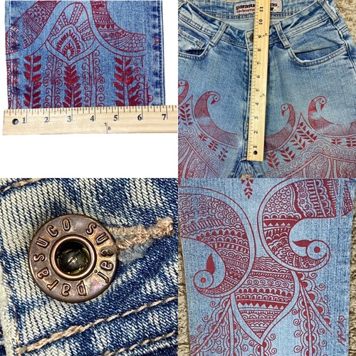 Parasuco Jeans Extreme Fit Denim Red Henna Print All Around Blue Jeans 24X32 - Picture 7 of 10
