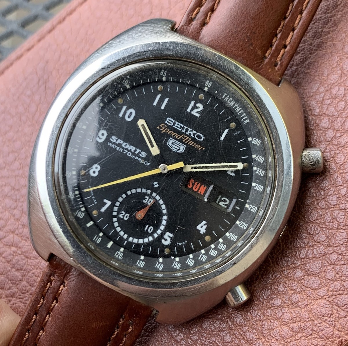 Vintage Seiko 6139-7010 JDM Military Dial Chronograph Runs for 