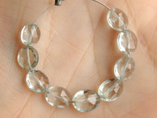 Natural Aquamarine Green Beryl Faceted Oval Semi Precious Gemstone Beads (9PCS) - Picture 1 of 11