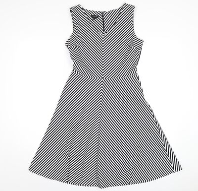 Talbots Damen schwarz gestreift Polyester A-Linie Größe S V-Ausschnitt Reißverschluss