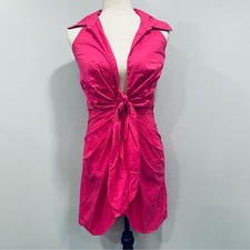 HERS & MINE S Hot Pink Halter Tie Front Mini Dress Romantic Coquette Barbiecore