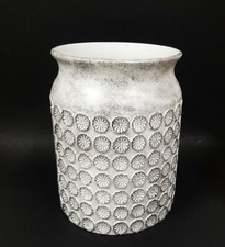 RAYMOND WAITES WHITE,SILVER CIRCLE CARVED DESIGN RESIN TRASH CAN,WASTE BASKET